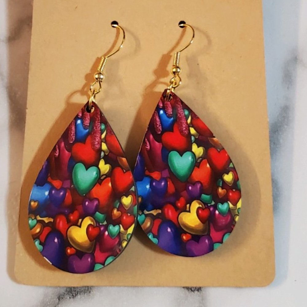 Hearts multicolor teardrop earrings